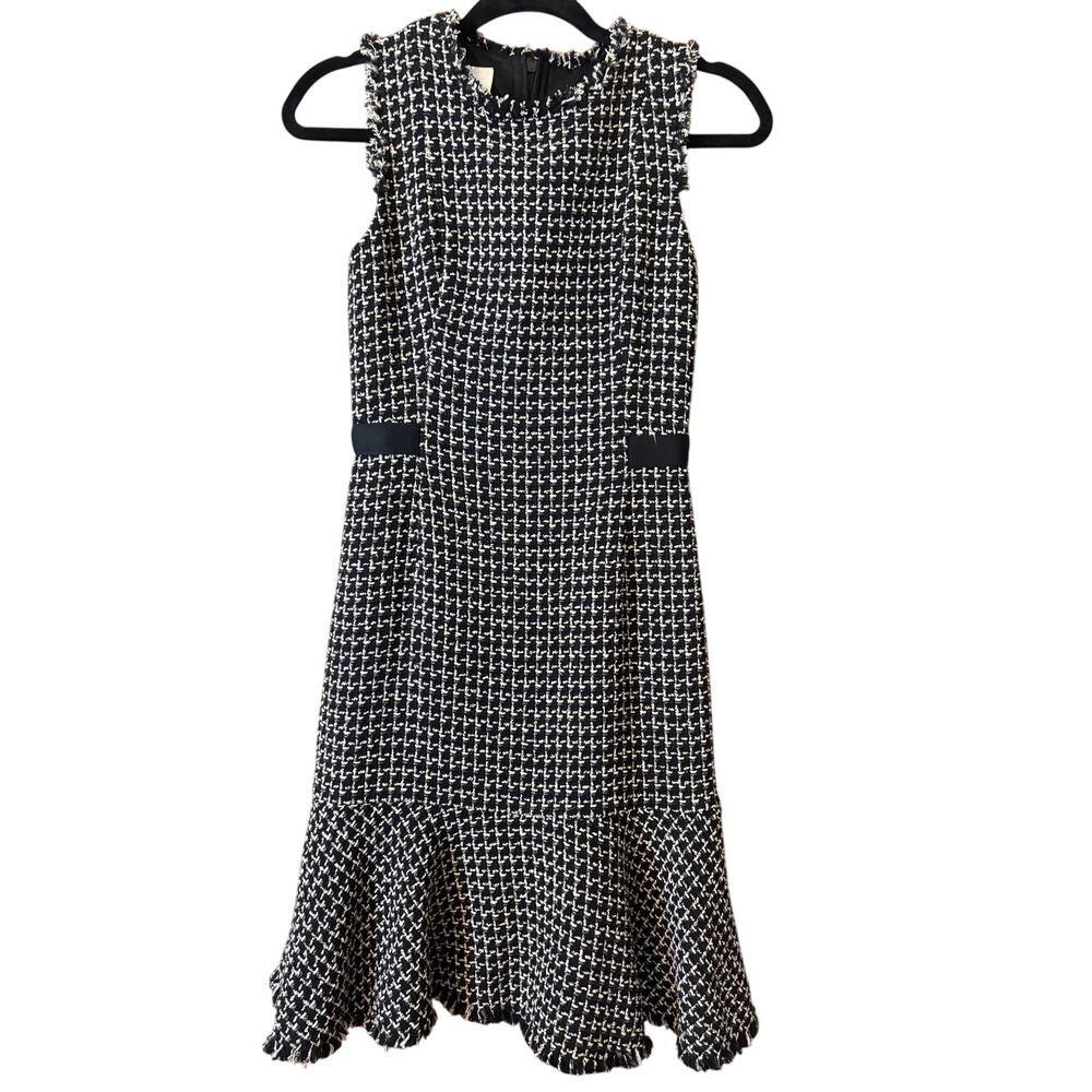 Akris punto Black & White Tweed Drop-Waist Flounce Dress NWT Size 2